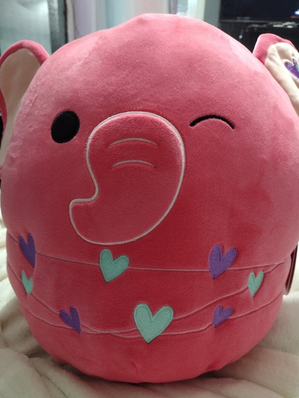 Squishmallows Pink Elephant Plush with Mint & Purple Heart 14" Kyla New